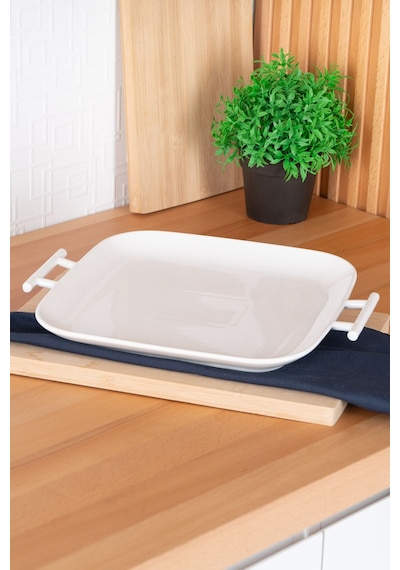 Bianco Perla Kare Kulplu Servis Tabak - 32.5 Cm Beyaz