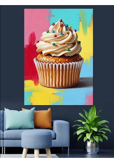 Karizma Tablo Kremalı Cupcake Tatlı Posteri Dekoratif Kanvas - Mdf Ahşap Tablo