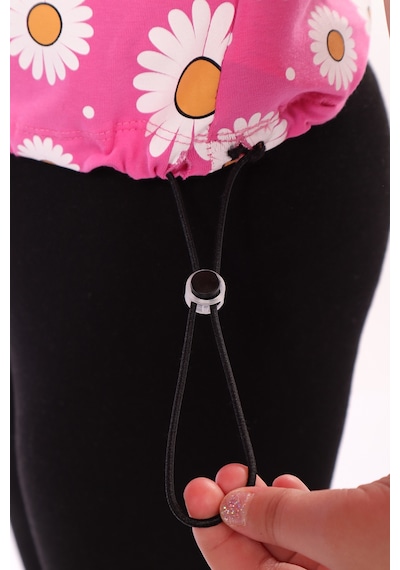 Toontoy Kids Kız Çocuk Baskılı Bisiklet Yaka Kısa Kollu Tişört - Beli Ayarlanabilir Fuşya
