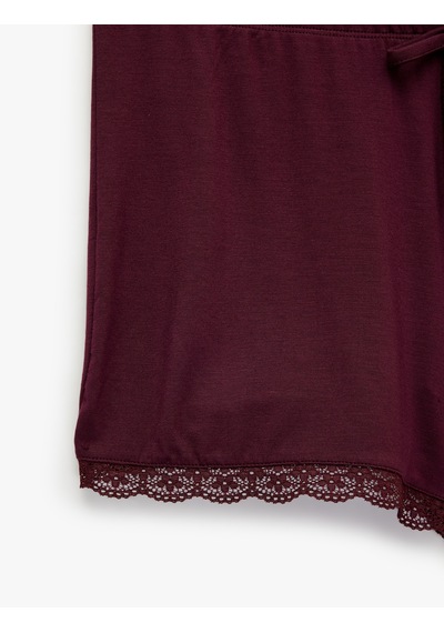 Koton Dantel Detaylı Rahat Kalıp Şort Viskon Pijama Altı Bordo 7wlk80007mk
