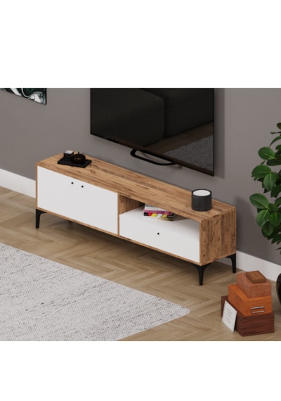 Nova 2 Kapaklı Çekmeceli Tv Ünitesi Ceviz&beyaz Afm142 Ceviz - Beyaz