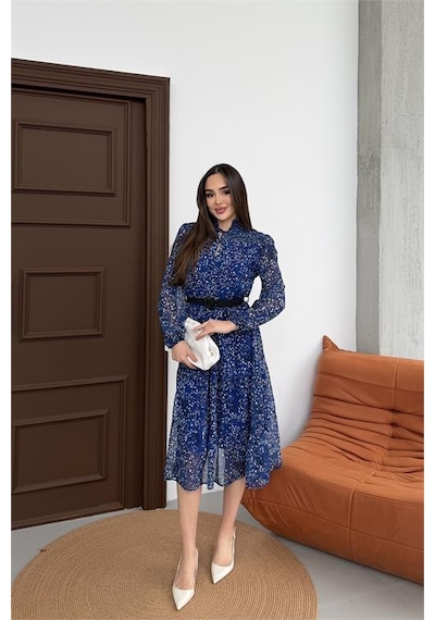 Neşeli Butik Kadın Mavi Dik Yaka Bağlama Detaylı Şifon Kumaş Uzun Kol Midi Elbise Nbelb01 Mavi Neşeli Butik Kadın Mavi Dik Yaka Bağlama Detaylı Şifon Kumaş Uzun Kol Midi Elbise Nbelb01 Mavi