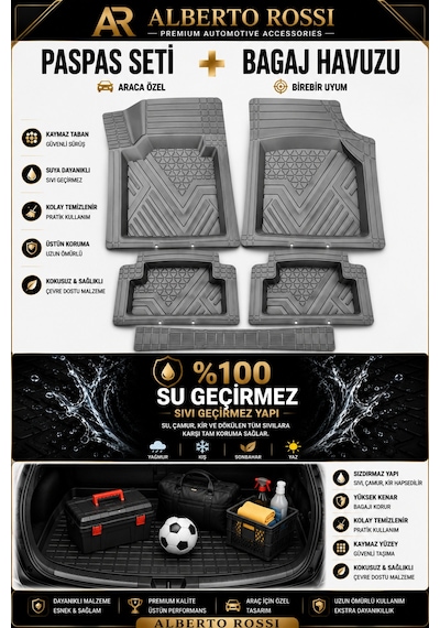 Seat Arona 2017+ Uyumlu Araca Özel 3d Bagaj Havuzu Ve Paspas Alpina Gri
