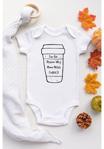 Babylimon Unisex Bebek Coffee Baskılı Beyaz Kısa Kollu Çıtçıtlı Pamuklu Body Beyaz - 132150706 Beyaz
