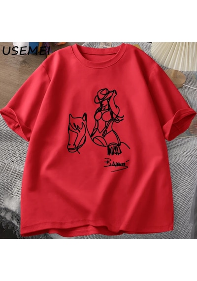 Flood Of Style Beyonce Rönesans Dünya Turu T-shirt Erkek Kadın Pamuk Baskı T-shirt Yaz Rahat Kısa Kollu Tee Kırmızı