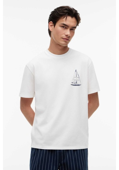 Tommy Hilfiger Tjm Rlx Saılboat Ss Tee Erkek Beyaz T-shirt - Dm0dm23184