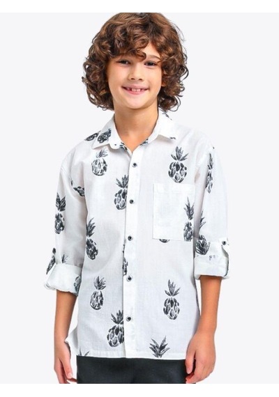 Jack Lions Erkek Çocuk Ananas Baskılı Uzun Kol Gömlek-14155 KREM