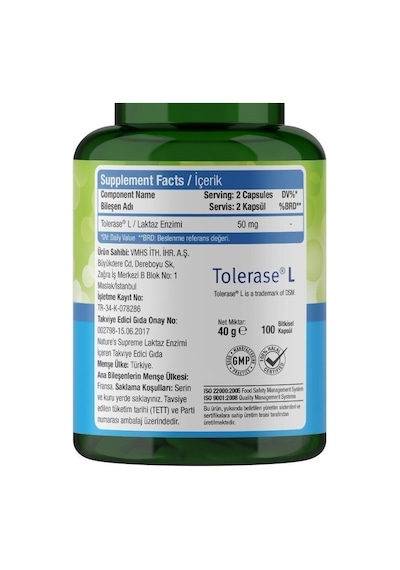 Natures Supreme Lactase Enzyme 100 Kapsül Aromasiz