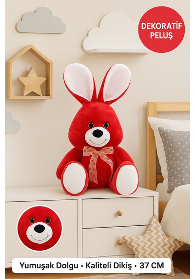 Kırmızı Tavşan Peluş 37 Cm Yumuşak Oyuncak, Hediye Peluş Tavşan, Çocuk Odası Dekor Peluş Diğer