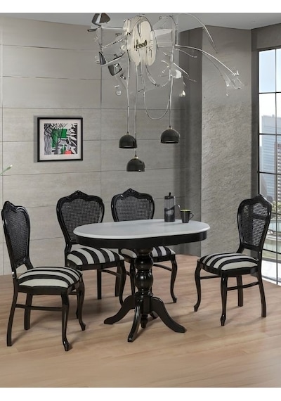 Rika Baba Ayak Oval Açılır Masa 70x110 Siyah - Beyaz
