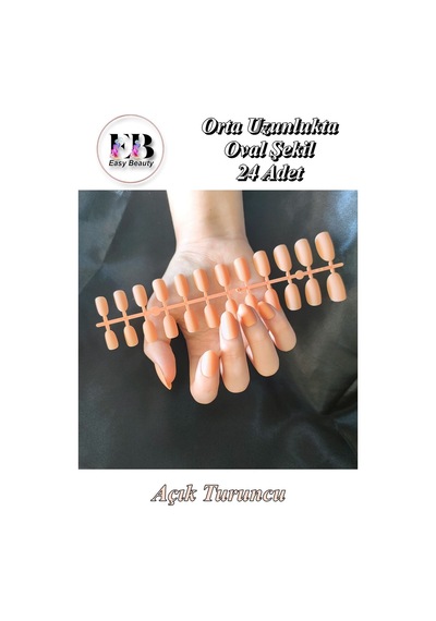 24 Adet Renkli Oval Orta Uzun Takma Tırnak 1124 Açık Turuncu