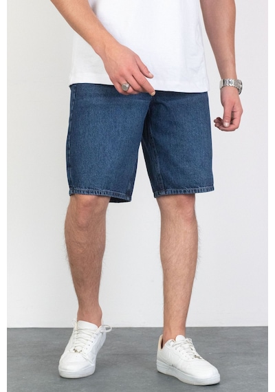 HLT Jeans Erkek Koyu Mavi Baggy Fit Rahat Kesim %100 Pamuk Denim Loose Jeans Kot Şort Arthur-Kymavi 001