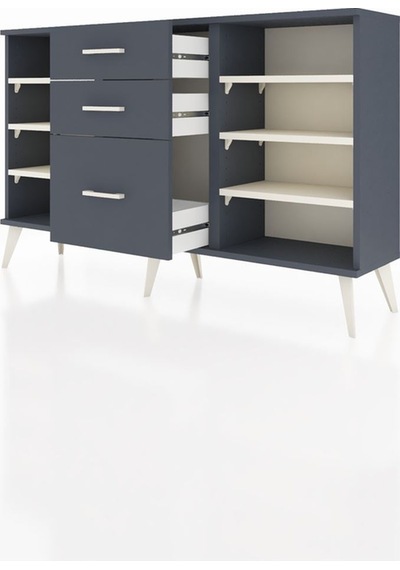 Arges Konsol 6 Raflı 3 Çekmeceli 132x30x83 Antrasit-aytaşı/antrasit Aytaşı/antrasit