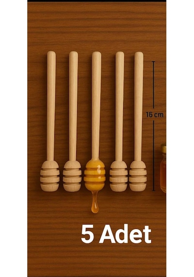 Ahşap El Yapımı Doğal Bal Kaşığı 5 Adet - 13 Cm Ahşap Daldız Bal Kaşığı