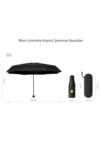 Bliss Umbrella Kapsül Şemsiye - Uv Korumalı Güneş Şemsiyesi Siyah