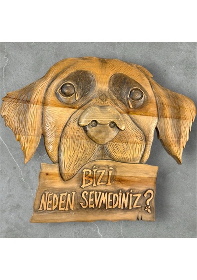 Ahşap El Oyması Sevimli Köpek Pano