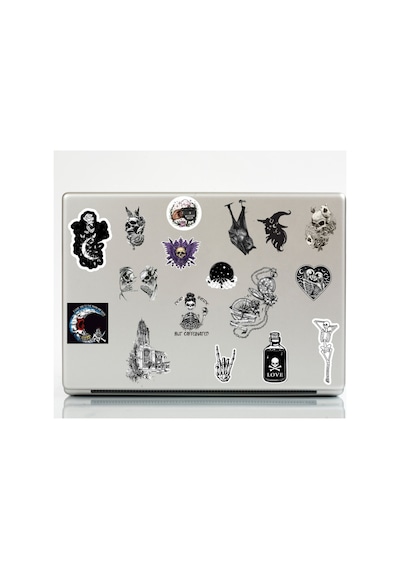 23'lü Gothic Witcher Grunge Fairygrunge Sticker Seti - Etiket Seti Scrapbook Bullet Journal Siyah