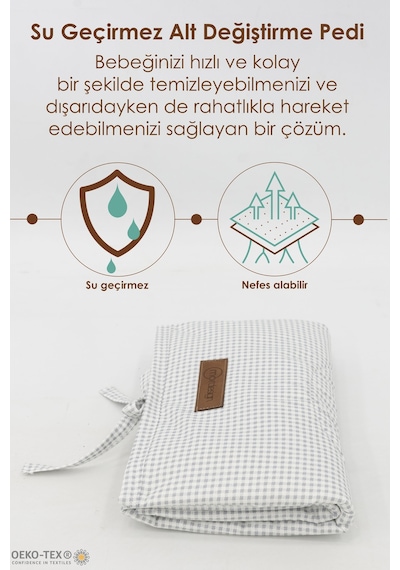 3'lü Bebek Bakım Seti Keçe Anne Bebek Organizeri, Su Geçirmez Alt Açma Pedi, Alt Açma Çantası, Gri Gri