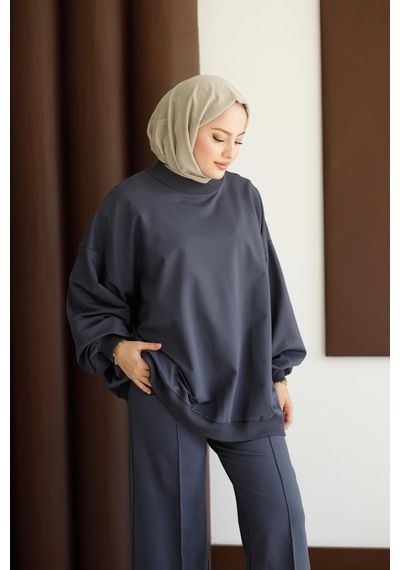 Moonsc Kadın Oversize 2 İplik Tesettür Takım Gri