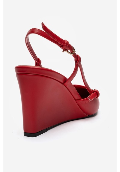 Luvi Shoes Celıa Kırmızı Cilt Sivri Burunlu Kadın Dolgu Topuklu Ayakkabı