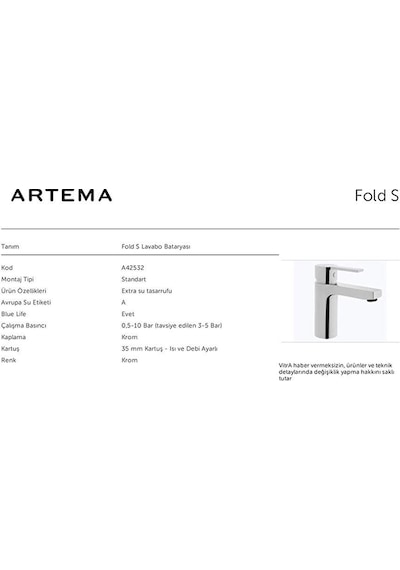 Artema Fold S A42532 Lavabo Bataryası