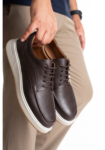 Fame Step Erkek Hakiki Deri Günlük Ayakkabı Modern Casual Kalın Taban Bağcıklı Bologna Kahverengi