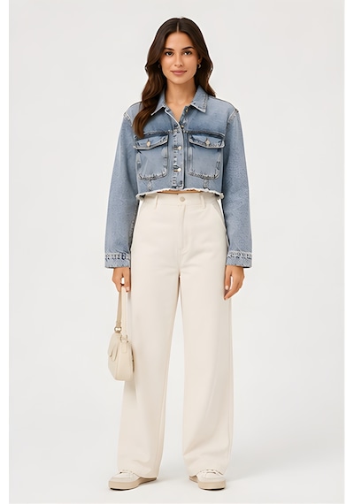 Lili Woman Kadın Crop Denim Kot Ceket Yıkamalı Ty.jct01m Mavi