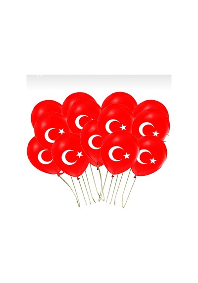 Türk Bayraklı Balon 12 İnç 24 Adet 23 Nisan Süsleme Kırmızı Kırmızı