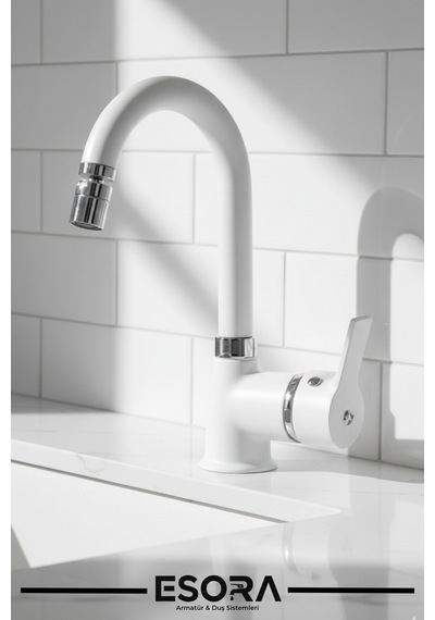 Beyaz Krom Armut Oynar Başlıklı Lavabo Bataryası Çeşmesi