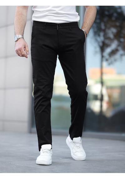 Slim Fit Chino Keten Pantolon Siyah