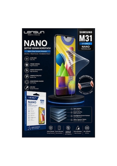 Samsung Uyumlu M31 Lensun Nano Şeffaf Ekran Koruyucu
