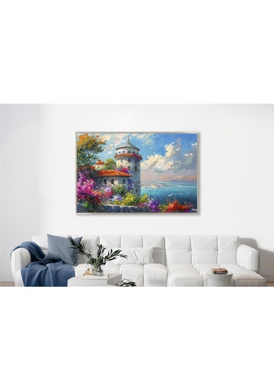 Yağlı Boya Dokulu Tablo Modern İstanbul Manzarası Gümüş Çerçeveli U06025-178990