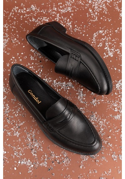 Gondol Hakiki Deri Kadın Klasik Loafer Md.236 Siyah