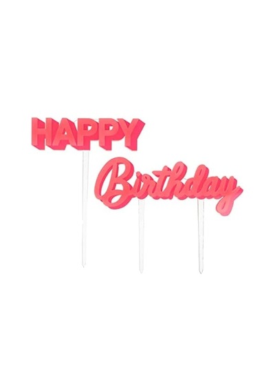 Happy Birthday Pembe Akrilik Pasta Süsü Açık Bej