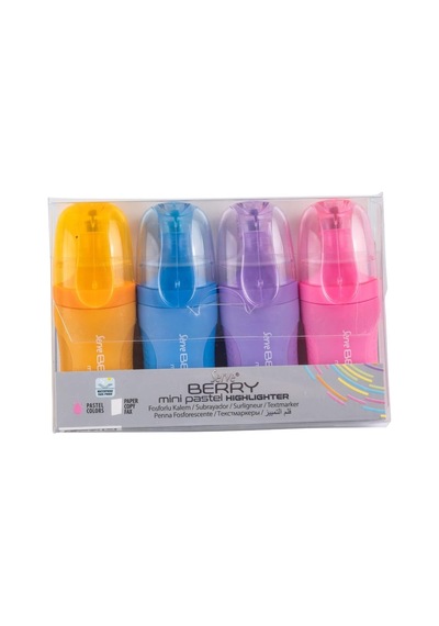 Sv-brmfkp4ps Berry Mini Fosforlu Kalem, Pastel, 4'lü Pet Çok Renkli