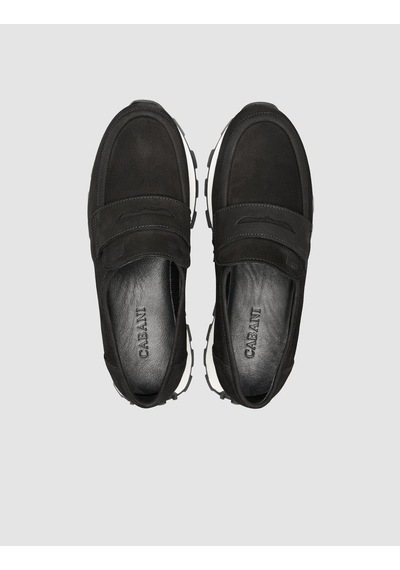 Hakiki Nubuk Deri Siyah Kadın Loafer Ayakkabı Siyah