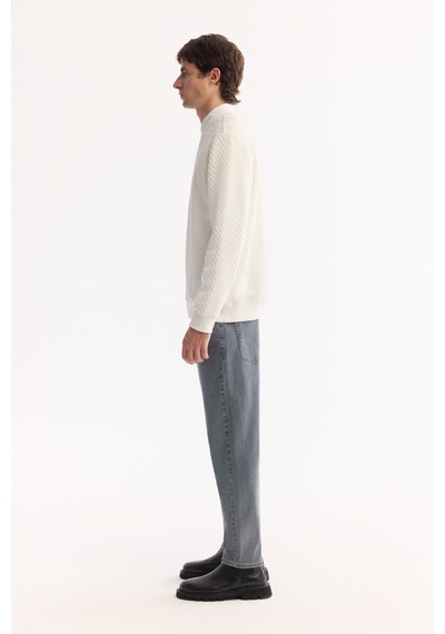 Avva Erkek Ekru Bisiklet Yaka Dokulu Elastan Regular Fit Sweatshirt A52y1216