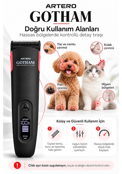 Artero Gotham 2 Devirli Kablosuz Kedi/köpek Trimmer Tıraş Makinesi