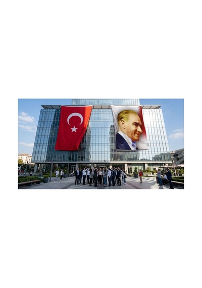 Yan Portre Atatürk Bayrak Ve Türk Bayrağı Premium Raşel Kumaş 2'li Set 10x15 Metre Ata45 Diğer