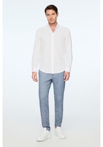 Morven Erkek A-beyaz Keten Trend Düz Dynamic Fit Düğmeli Yaka Gömlek 26ys004005601 A-beyaz