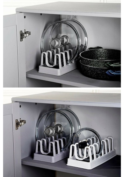 2 Adet 8 Bölmeli Tencere Kapak Rafı - Simple Tabaklık - Kapak Organizeri Çok Renkli
