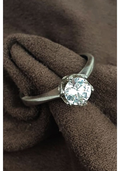 Swarovski Taşlı Gümüş Tek Taş Yüzük 18