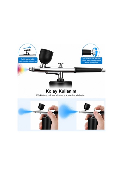 Şarjlı Airbrush Boya Tabancası Seti Kompresörlü Tırnak Sanatı, Hobi Boyama, Pasta Süs, Nemlendirici - 896855164