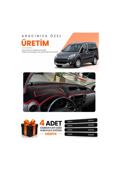 Peugeot Partner Kapaklı 2010-2014 Uyumlu Torpido Koruma Örtüsü Oto Kılıfı - Siyah Kırmızı