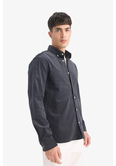 Defacto Regular Fit Polo Yaka Fitilli Kadife Uzun Kollu Antrasit Erkek Gömlek E9024ax/ar9 Antrasit