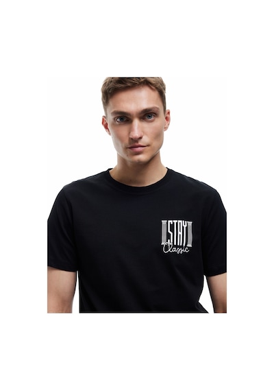 Koton Kısa Kollu Bisiklet Yaka Regular Fit Pamuklu Baskılı Tişört Siyah 6wam10015hk Siyah