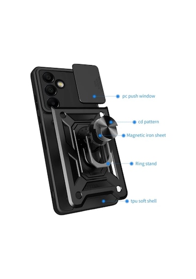 Samsung Galaxy A36 Uyumlu Tank Kılıf Yüzüklü Standlı Extra Koruma Zırhlı Outdoor Kapak - Gri