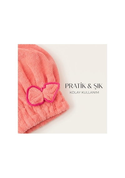 Prenses Peluş Mikrofiber Saç Kurulama Havlusu Çizgi Fiyonklu, Pratik Saç Bonesi - Duş, Makyaj Ve Bakım Saç Wrap Pembe