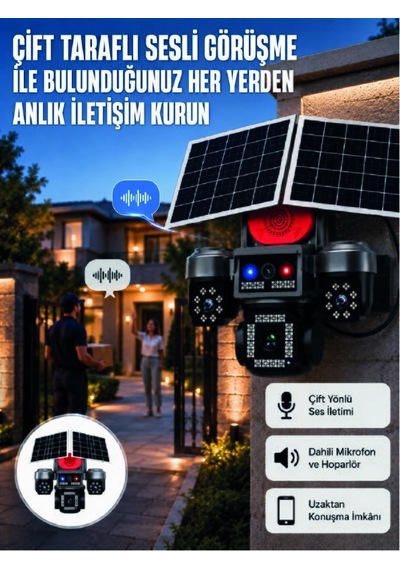 Shnstore Led Projektörlü Sirenli Güneş Enerjili Akıllı Güvenlik Kamerası Shntknd0720