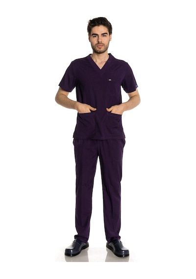 Unisex Likralı Mürdüm Renkli Scrubs